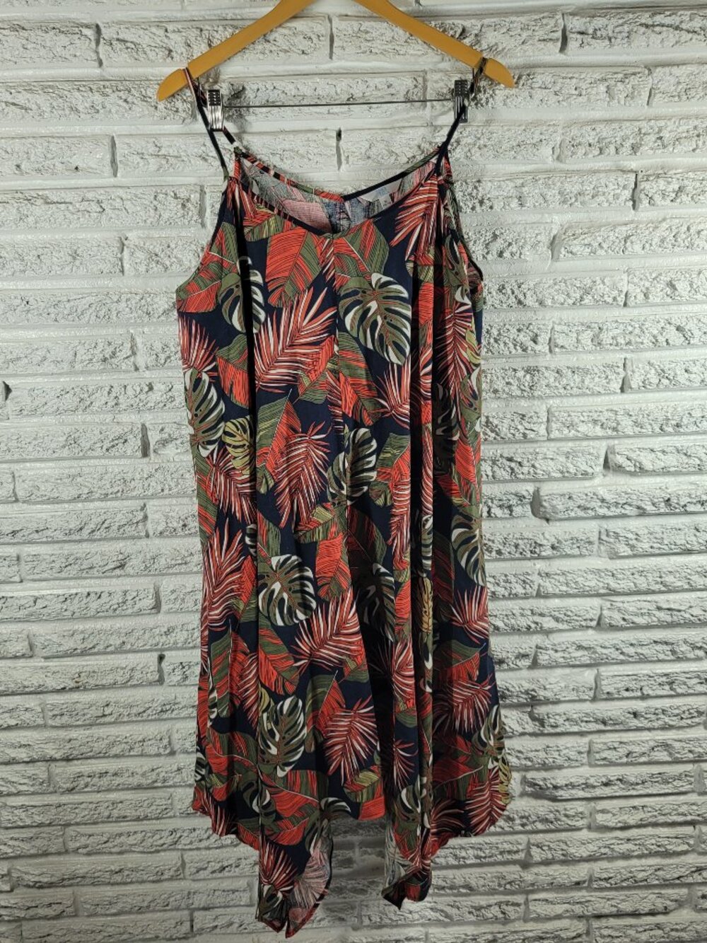 Time Tru Floral Slip Dress XL Linen Blend Spaghetti Strap Asymmetric FLO255E
